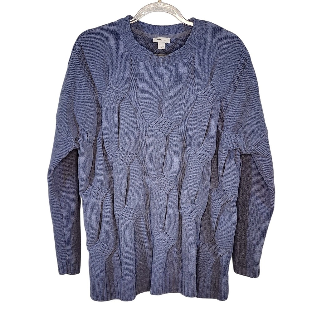 J. Jill  Relaxed Comfort XS Blue Chenille Textured Cable Knit Pullover Sweater